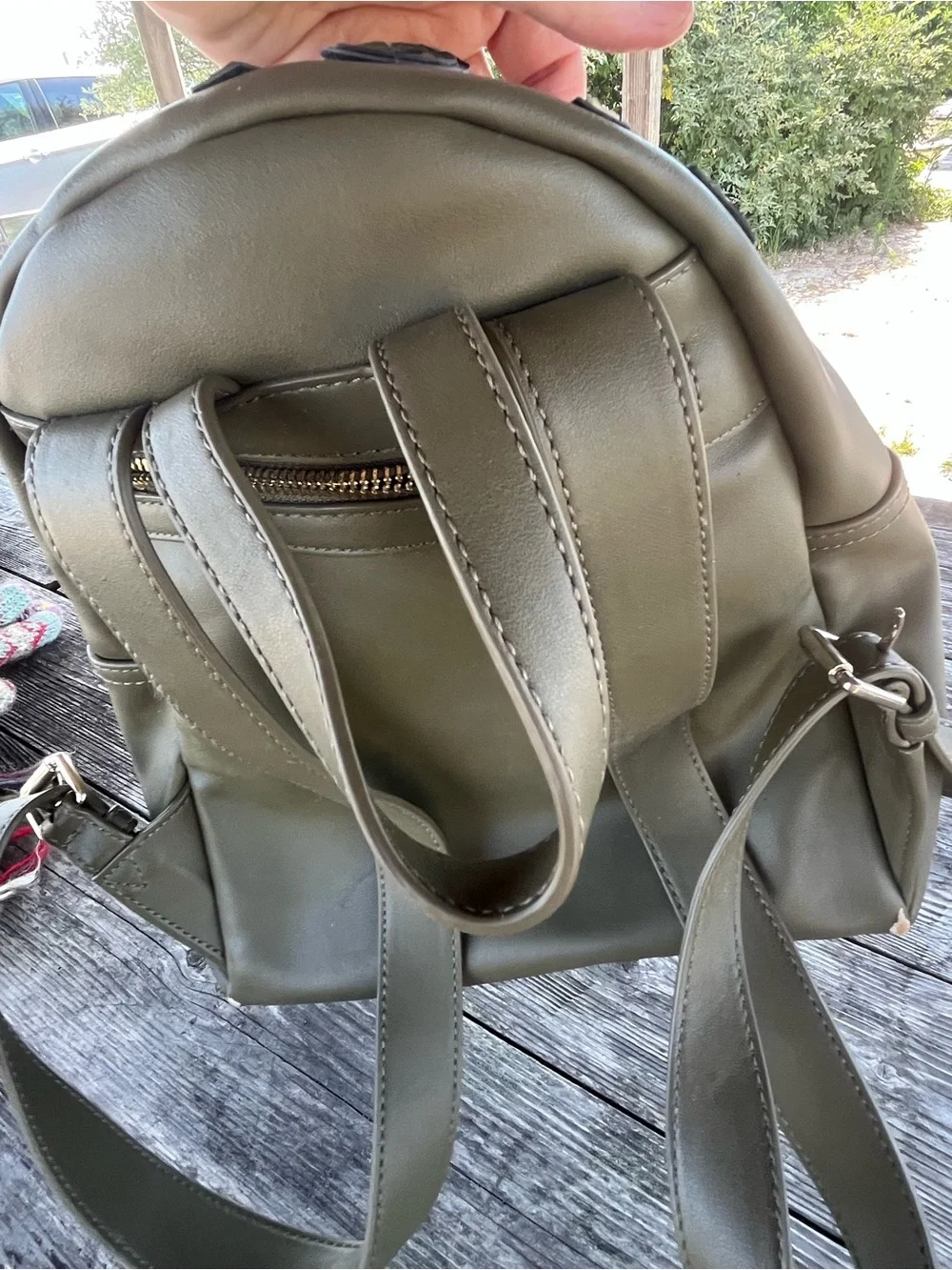 Love Moschino  Olive Green sm Backpack with Green Pom-Pom Charm